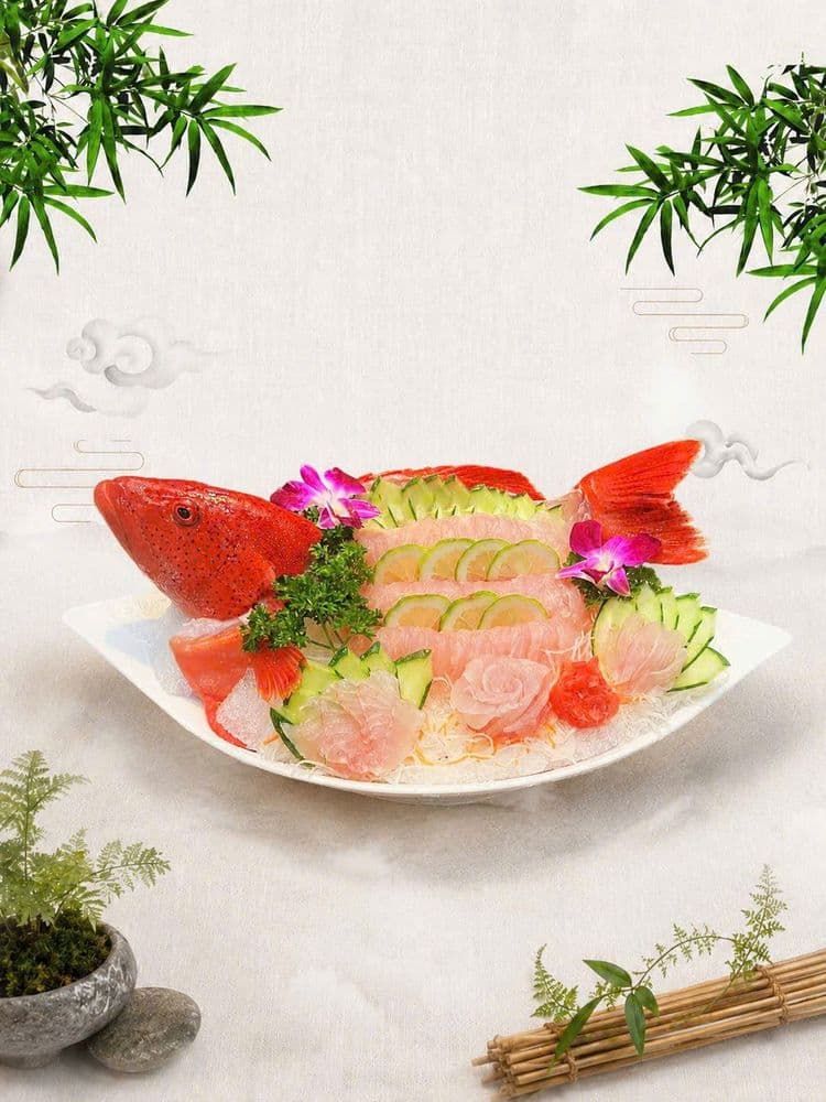 Cá song đỏ (sashimi, hấp xì dầu, hấp tiêu xanh, nướng Trùng Khánh, cá dưa chua, cá cay tê)
